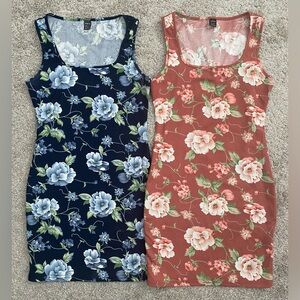 Set of 2 Sleeveless Mini Dresses Pink and Blue Floral size Medium